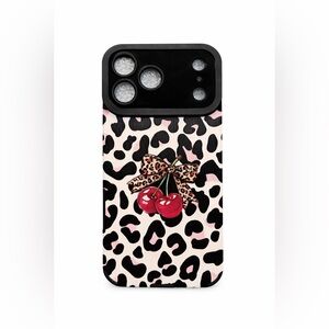 Apple iPhone Phone Case Vertical Stripes Animal Print Cherry PU Leather Texture